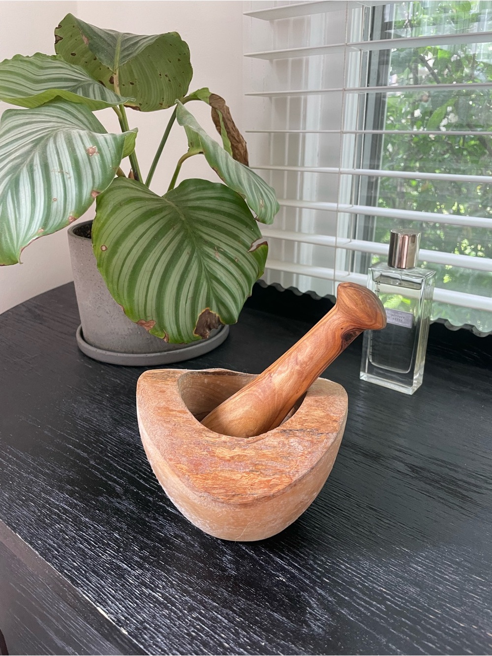 Hand-Carved Wooden Mortar and Pestle - Natural Wood